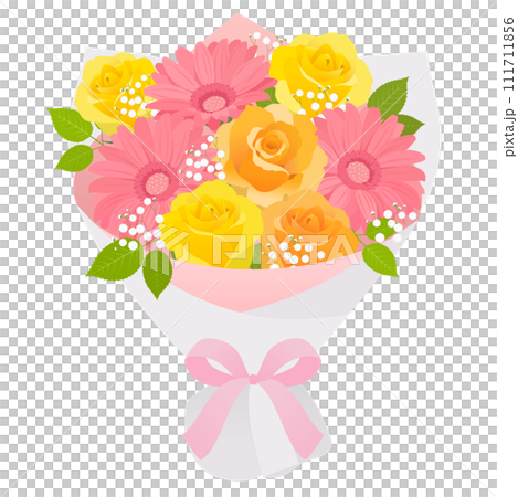 ガーベラと薔薇の花束_ベクターイラスト 111711856