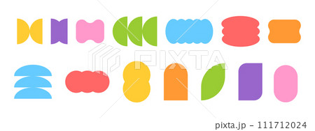 Set of abstract shapes in trendy brutalism style. Simple geometric icons. Modern minimalist symbols. Aesthetic futuristic ornaments. Primitive contemporary figures. Vector flat illustration 111712024