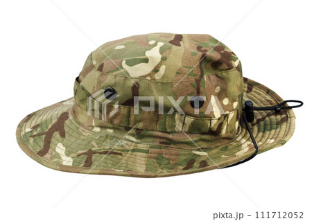 US army camouflaged boonie hat isolated on white 111712052