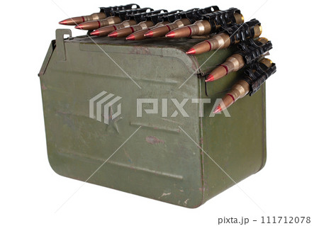 Ammo box with ammunition belt and 12.7mm cartridges for heavy machine gun. 111712078