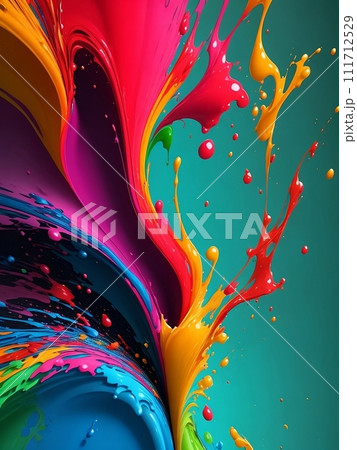 A vibrant stream of multicolored paint shoots up in a thin. AI Generative 111712529