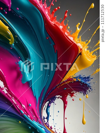 A vibrant stream of multicolored paint shoots up in a thin. AI Generative 111712530