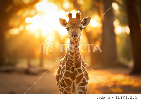 Baby Giraffe in Golden Sunset 111715255