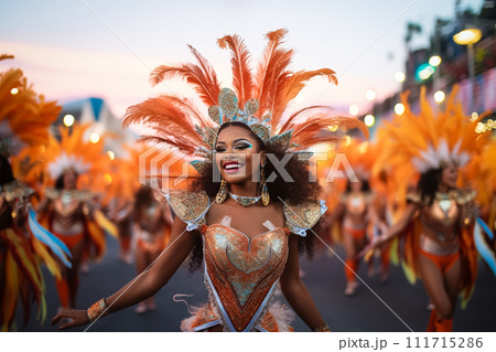 Rio Carnival Dancer in Vibrant Costume 111715286