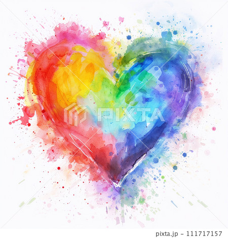 虹色の水彩調の抽象的なハートのイラストのイラスト素材 [111717157