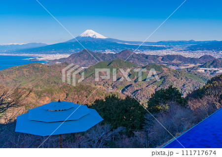 (静岡県)伊豆パノラマパーク・碧テラスの向こうに、雪化粧した富士山 (静岡県)伊豆パノラマパーク・碧テラスの向こうに、雪化粧した富士山 111717674