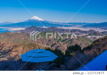 (静岡県)伊豆パノラマパーク・碧テラスの向こうに、雪化粧した富士山 (静岡県)伊豆パノラマパーク・碧テラスの向こうに、雪化粧した富士山 111717677