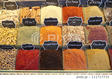 Colorful herbal tea from spice bazaar, traditional tea in Istanbul, Colorful herbal tea from spice bazaar, traditional tea in Istanbul, 111717735