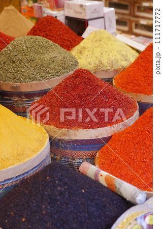various spices in store in istanbul . 111717772