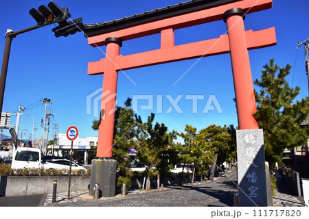 茅ヶ崎市 鶴嶺八幡宮の大鳥居と八丁松並木 茅ヶ崎市 鶴嶺八幡宮の大鳥居と八丁松並木 111717820