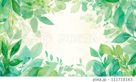 生い茂る新緑の水彩フレーム背景「AI生成画像」 生い茂る新緑の水彩フレーム背景「AI生成画像」 111718163