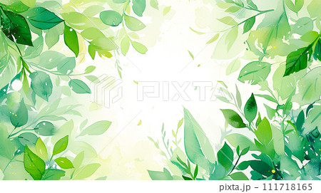 生い茂る新緑の水彩フレーム背景「AI生成画像」 生い茂る新緑の水彩フレーム背景「AI生成画像」 111718165