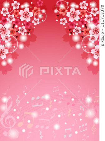 ピンク、キラキラ、桜、背景、イラスト、かわいい、花、春、縦型、音楽 111718370