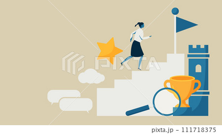 ゲーム要素を取り入れてステップアップする女性。 ゲーム要素を取り入れてステップアップする女性。 111718375