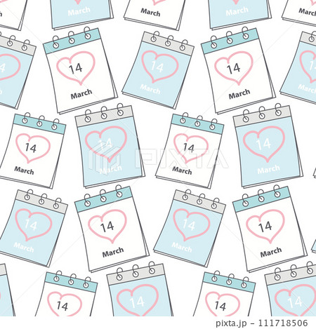 Seamless pattern of 2 deferent calendar pages with White Day date 14 March and heart shaped stroke 111718506
