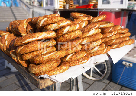Turkish Bagel Simit selling in a van Turkish Bagel Simit selling in a van 111718615