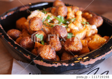 closeup of k Turkey Meatball in a bowl on table  111719198