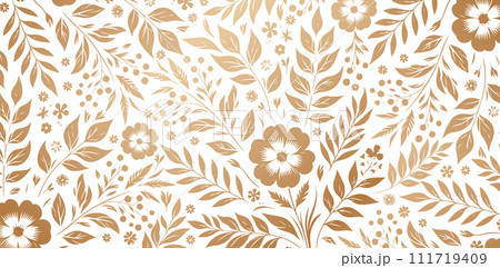 Seamless floral pattern with flowers and leaves golden colors isolated backgrounds for Fashionable modern wallpaper or textiles, books cover, Digital interfaces, print designs template materials paper Seamless floral pattern with flowers and leaves golden colors isolated backgrounds for Fashionable modern wallpaper or textiles, books cover, Digital interfaces, print designs template materials paper 111719409