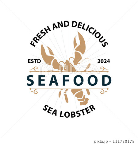 Sea animal lobster logo design vector minimalist vintage retro simple template brand of marine aquaculture and food product Sea animal lobster logo design vector minimalist vintage retro simple template brand of marine aquaculture and food product 111720178