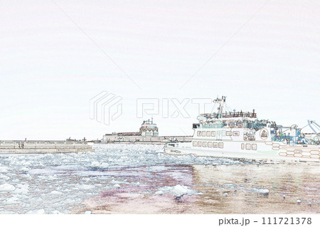 パステル調 ”氷海展望塔オホーツクタワーと流氷砕氷船 北海道” イラストイメージ パステル調 ”氷海展望塔オホーツクタワーと流氷砕氷船 北海道” イラストイメージ 111721378