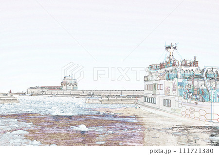 パステル調 ”氷海展望塔オホーツクタワーと流氷砕氷船 北海道” イラストイメージ パステル調 ”氷海展望塔オホーツクタワーと流氷砕氷船 北海道” イラストイメージ 111721380