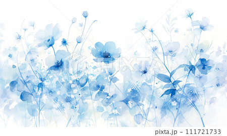 淡い青色のグラデーションの花の水彩イラスト背景「AI生成画像」 淡い青色のグラデーションの花の水彩イラスト背景「AI生成画像」 111721733