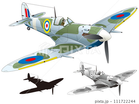 イギリス空軍主力レシプロ戦闘機「スピットファイア」のvectorイラスト画 イギリス空軍主力レシプロ戦闘機「スピットファイア」のvector