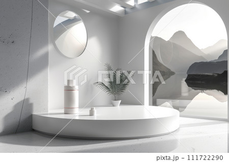 AI-generated content. Podium background for cosmetic product for advertising. Generative AI 111722290