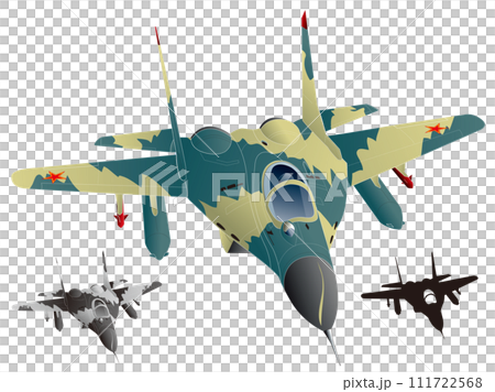 ツインジェットエンジン戦闘機MIG29フルクラム(中東系茶緑迷彩イラスト、モノクロ・黒シルエット付) ツインジェットエンジン戦闘機MIG29フルクラム(中東系茶緑迷彩イラスト、モノクロ・黒シルエット付) 111722568