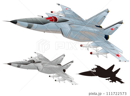 マッハ3クラスの快速ジェット戦闘機ミグ25フォクスバット(モノクロ・黒シルエット付) マッハ3クラスの快速ジェット戦闘機ミグ25フォクスバット(モノクロ・黒シルエット付) 111722573