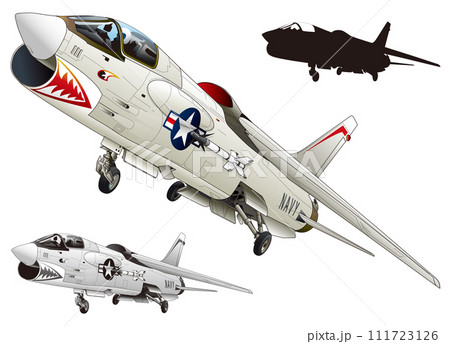 アメリカ海軍艦上ジェット戦闘機F-8 クルセイダー（切り抜き白背景