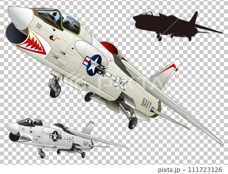 アメリカ海軍艦上ジェット戦闘機F-8 クルセイダー（切り抜き白