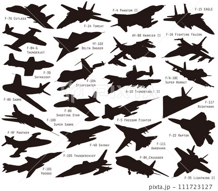 歴代のアメリカ軍ジェット戦闘機などの軍用機25選のvectorシルエットアイコンイラスト集 歴代のアメリカ軍ジェット戦闘機などの軍用機25選のvectorシルエットアイコンイラスト集 111723127