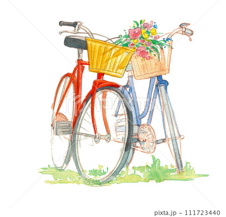 花と自転車のはり絵 自転車と花のイラスト素材 [111723440] - PIXTA