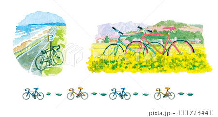 自転車と春の風景のイラスト素材 [111723441] - PIXTA
