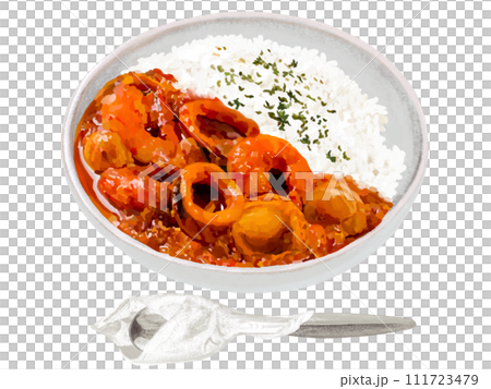 Seafood curry (with parsley and spoon) Seafood curry (with parsley and spoon) 111723479