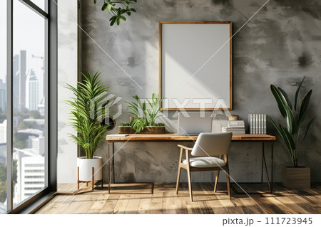 AI-generated content. Mock up posters frame on wall in modern interior background. Generative AI AI-generated content. Mock up posters frame on wall in modern interior background. Generative AI 111723945