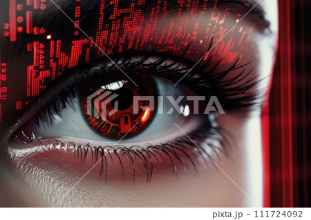 Futuristic woman eye display cyberspace concept science. AI generative 111724092
