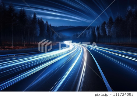 Speed light trails path through city and motion effect, high speed light,. Generative Ai 111724093