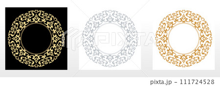 Set of decorative frames Elegant vector element for design in Eastern style, place for text. Floral black, gold and gray borders. Lace illustration for invitations and greeting cards Set of decorative frames Elegant vector element for design in Eastern style, place for text. Floral black, gold and gray borders. Lace illustration for invitations and greeting cards 111724528