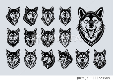 Collection of barking Shiba inu dog head illustration design 111724569