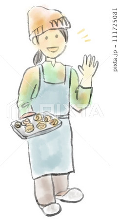 パン屋で働く女の子のイラスト 111725081