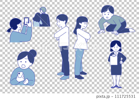 Simple illustration set of divorce, disputes, infidelity, and cheating between men and women Simple illustration set of divorce, disputes, infidelity, and cheating between men and women 111725531