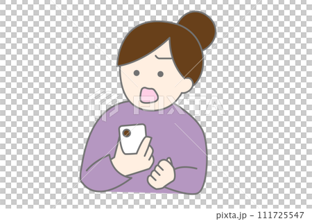 スマホを握りしめて反論する女性のシンプルイラスト スマホを握りしめて反論する女性のシンプルイラスト 111725547