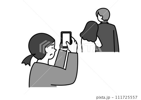 不倫の現場の写真をスマホで撮る女性のシンプルイラスト 不倫の現場の写真をスマホで撮る女性のシンプルイラスト 111725557