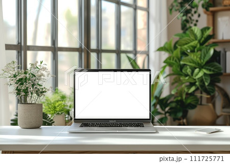 AI-generated content. Mockup Laptop on the table. Generative AI 111725771