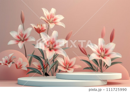 AI-generated content. Podium background flower rose product for advertising. Generative AI AI-generated content. Podium background flower rose product for advertising. Generative AI 111725990