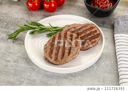 Grilled two beef burger cutlet 111726391