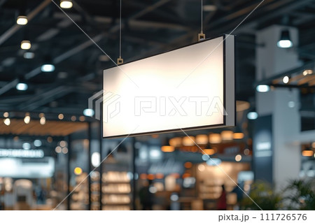 AI-generated content. Mockup Hanging banner with store background. Advertising concept. Generative AI 111726576