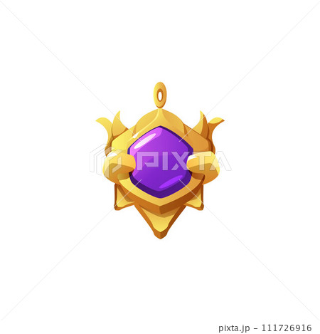 3D vector pendant on a witchcraft theme with a purple stone in a gold frame. 3D vector pendant on a witchcraft theme with a purple stone in a gold frame. 111726916
